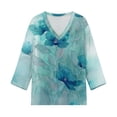 thumbnail image 5 of Womens 3/4 Length Sleeve V Neck Tunic Tops Casual Floral Printed Loose Fit Dressy Blouses for Work Royal Blue L, 5 of 5