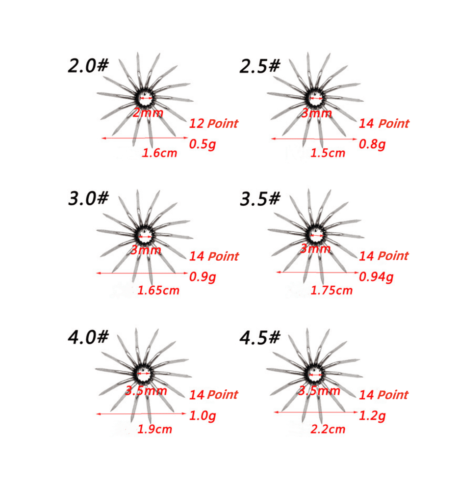100pcs 12-14 Point Squid Hooks Spider Hook 16-22mm Squid Jig Fishing Tackle