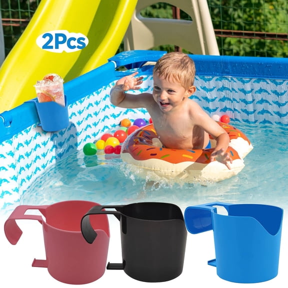 2 Pack Poolside Cup Holders for Above Ground Pools, Pool Drink Holder for Refreshing Drinks, Only Fits 3 Inch Or Less Round Top Bar - Strong and Durable Easy to Use Clip-On No-Spill Cup Holders,Black