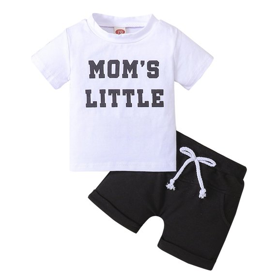 Otqutp Kids Beach Clothing Sets for Spring Boys Summer Simple Casual Suit Letter Print T Shirt Shorts Two P-iece Suit for Children Handsome 2PCS Suit