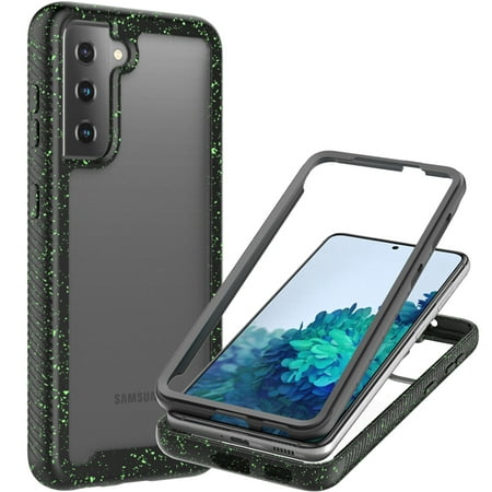 CoverON for Samsung Galaxy S21 Plus 5G Phone Case, Military Grade Full Body Rugged Slim Fit Clear Cover, Black (Green Splash)