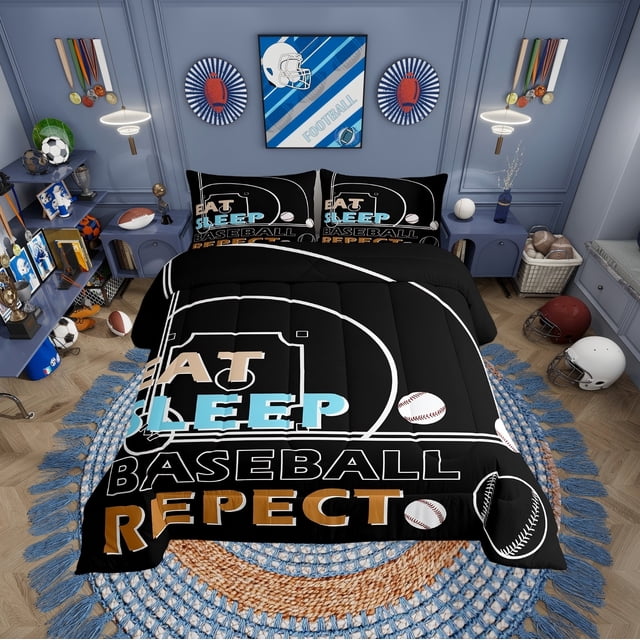 Erosebridal Baseball Bedding ToddlerComforter Set for Teens, Softball Print Down Comforter, Retro Sports Decor, Reversible