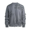 thumbnail image 2 of ZUKMRJPC Men's Crewneck Sweater Long Sleeve Trendy Destructive Effect Pullover Sweaters Casual Warm Loose Solid Color Knitted Tops, 2 of 6