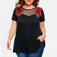 thumbnail image 2 of Tunique à Manches Courtes en Résille pour Femmes, Grande Taille, T-Shirt avec Appliqué, 2 of 6