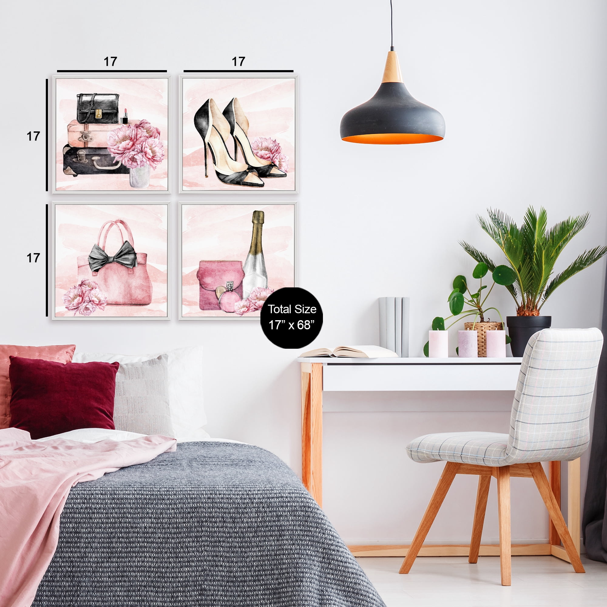 Stupell Industries Glam Time Accessories 4 Piece White Framed Giclee Art Set, design by Kim Allen