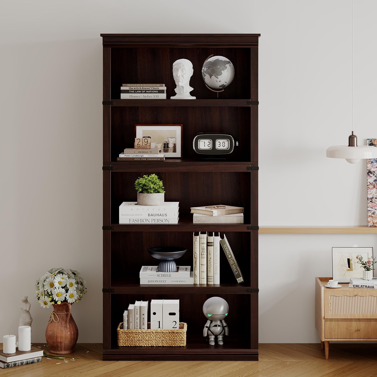 Huisuilinss 3/5 Tier Bookcase Bookshelf With Open Display Storage Shelves Floor Standing Unit Wooden Low Book Case Home Decor Furniture For Office Living Room Bed Room