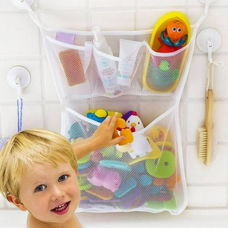 Xmarks Mesh Shower Organizer Hanging Mesh Pockets Bathroom Caddy with Suction & Adhesive Hooks, 18.1 inchx12.3 inch Mesh Shower Caddy for Bedroom & Car Toy