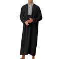 thumbnail image 2 of XDZJLR Men's Shirts Muslim Arabia Casual Long Sleeve Pocket Loose Robe Robe Plaid Printing Shirts for Men, 2 of 4