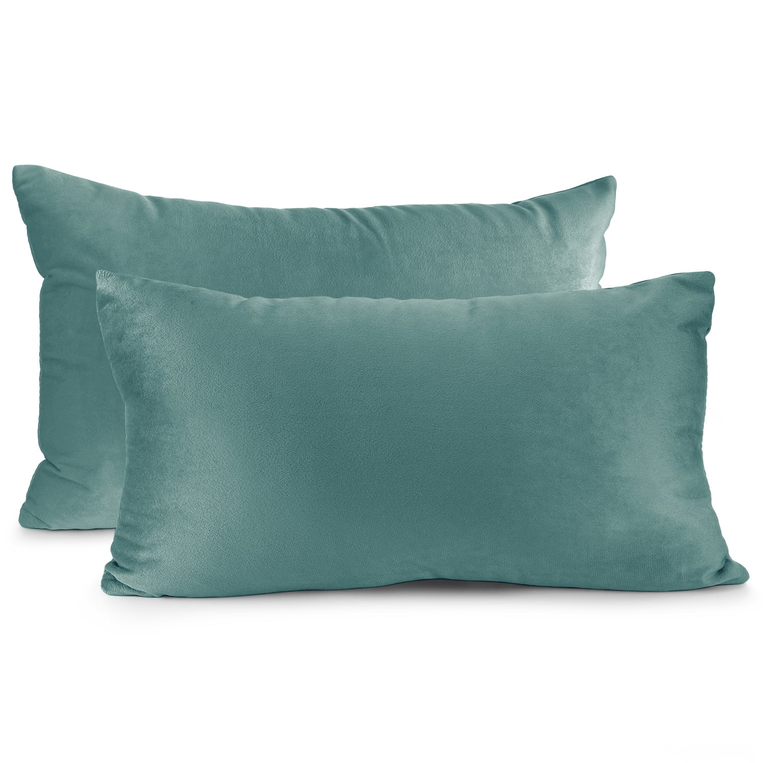 Clara Clark Plush Solid Decorative Microfiber Rectangle Throw Pillow Cover with Throw Pillow Insert for Couch, Teal, 12"x20", 4 Piece Decorative Soft Throw Pillow Set