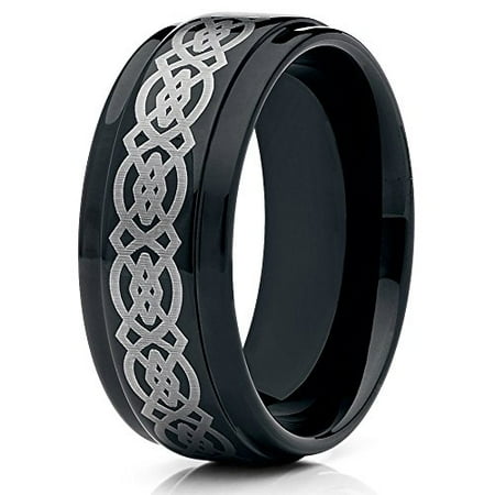 - Silly Kings 9mm Black Tungsten Carbide Wedding Ring Handmade Celtic Knot Design Band Comfort Fit Mens