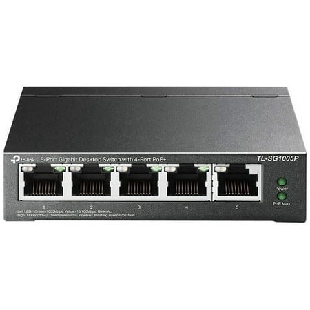 UPC: 0845973083212 | TP-Link TL-SG1005P| 5 Port Fast Ethernet PoE Switch | 4 PoE+ Ports @67W | Desktop | Plug & Play | Sturdy Metal w/ Shielded Ports | Fanless | Limited Lifetime Protection | Extend & Priority Mode