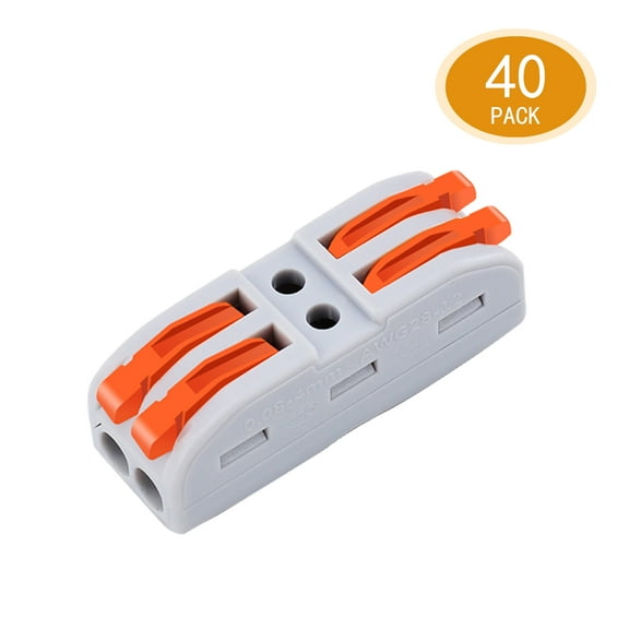 GREENCYCLE 2 Conductor Compact Connectors Lever-Nut Wire Connectors for 2 Circuit Inline Splices 28-12 AWG ,one-to-one quick terminal block splicing type(40 Pcs)