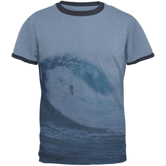 Summer Sun Surfer Pipeline Mens Ringer T Shirt Heather Blue-Navy MD
