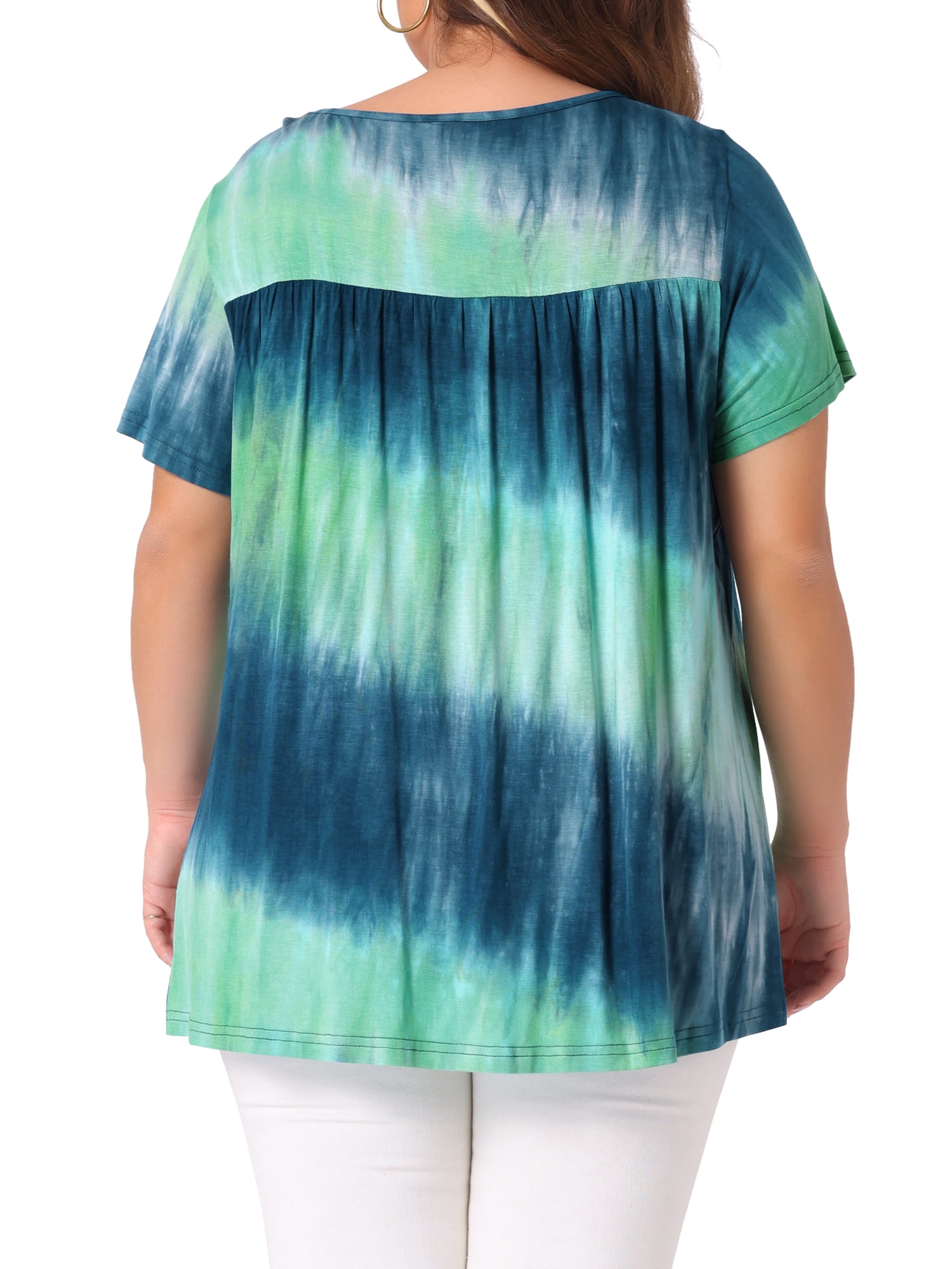 DARING DIVA Women's Plus Pleated Front Casual Blouse 1X Blue Green