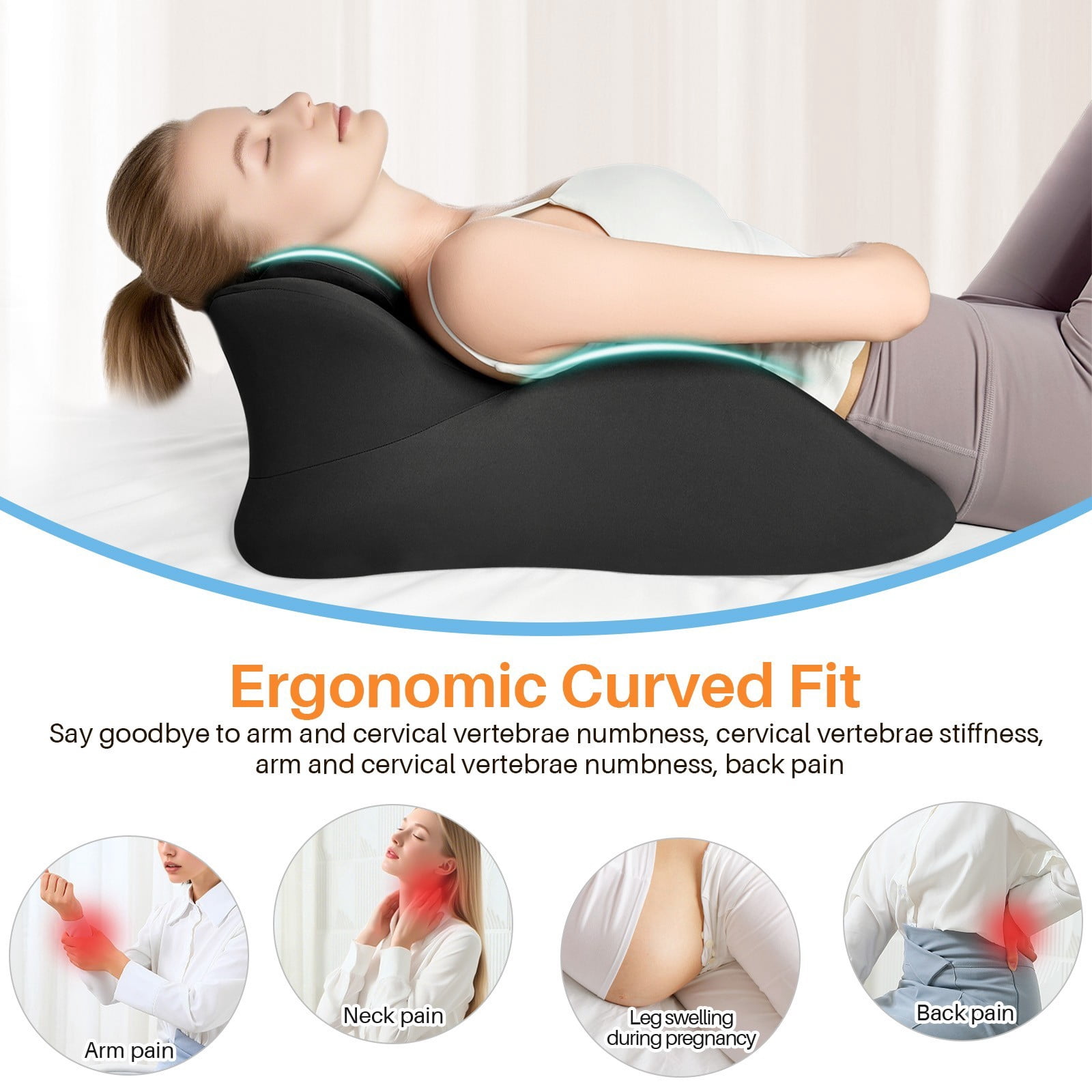 TOPCHANCES Lumbar Support Pillow, Memory Foam Back Support Cushion, Orthopaedic Bed Wedge Pillow with Removable Headrest, Ergonomic Backrests for Back, Neck, Lumbar & Legs (Black)
