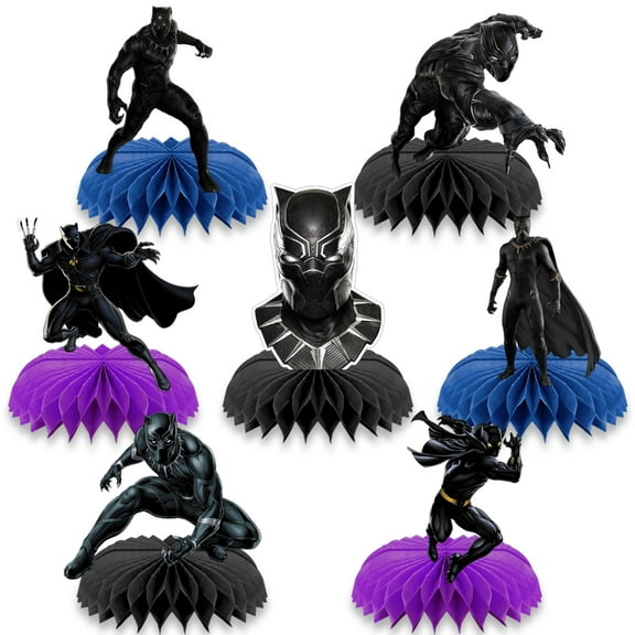 7Pcs Black Panther Theme 3D Double Side Honeycomb Centerpieces Table Toppers,Cartoon Birthday Party Decorations Supplies for kids.