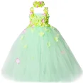 thumbnail image 2 of Vestido de tutú verde claro para niña con flores, vestido de fiesta de cumpleaños para boda para niña, vestido de baile para niña, vestido de princesa de hadas con flores de tul, 2 of 5