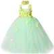 thumbnail image 2 of Vestido de tutú verde claro para niña con flores, vestido de fiesta de cumpleaños para boda para niña, vestido de baile para niña, vestido de princesa de hadas con flores de tul, 2 of 5