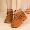 thumbnail image 2 of Girls Fringe Ankle Boots Casual Suede Boho Embroidery Retro Fall Winter Dress Booties Round Toe Lug Sole Kids Western Boots 2 Big Kid Khaki, 2 of 6