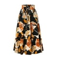 thumbnail image 2 of Women High Waist Floral Print Maxi Skirt with Drawstring Elastic Waistband and Tiered Design for Casual Wear Black M, 2 of 6