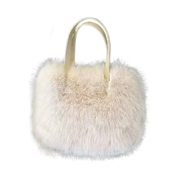 Kuntesetty Furry Tote Bag Fluffy Shoulder Bag Soft Clutch Fuzzy Handbag for Work Travel Beige