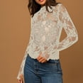 thumbnail image 7 of VBVC Women's Long Sleeve Lace Mesh Sheer Top,Ladies High Neck See-Through Floral Blouse,Slim Fit Party Clubwear Crop Top for Women,Beige,S-XL, 7 of 7