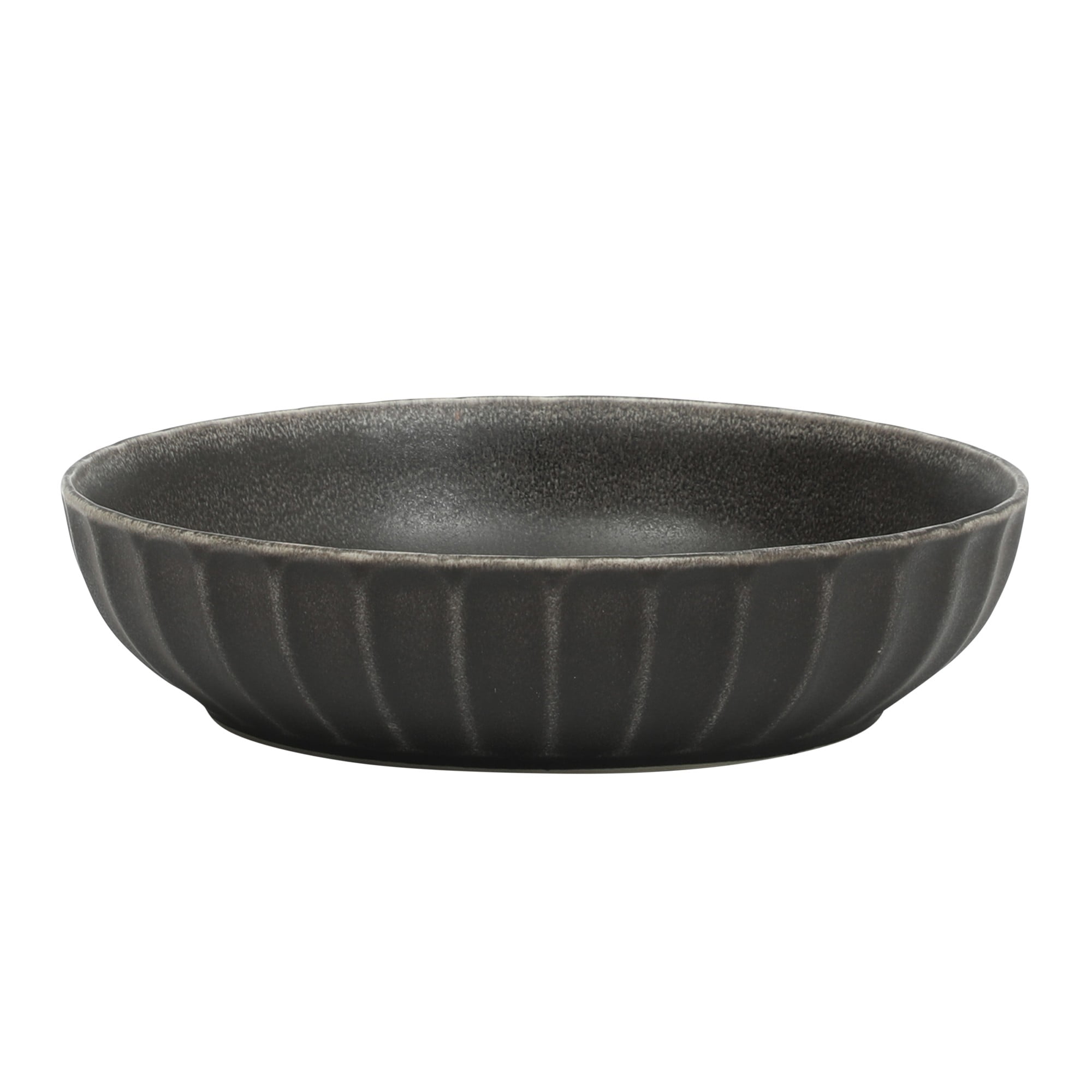 Gibson Elite Malibu Shore 16 Piece Scallop Stoneware Reactive Glaze (Service for 4) Ceramic Plates and Bowls Dinnerware Set - Black