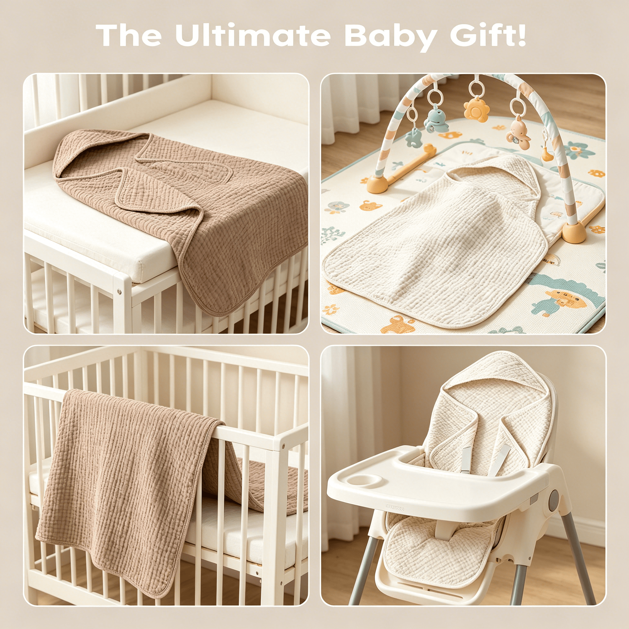 AUQ 2026 New Hooded Baby Towels for Newborn 2 Pack 100% Muslin Organic Cotton Baby Bath Towel with Hood for Babies,Infant,Toddler&Kids,32X32Inch,Soft&Absorbent Newborn Essential,Beige&Coffee