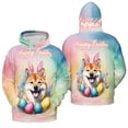 thumbnail image 3 of Happy Easter Shiba Inu with Bunny Ear Headband and Flowers All Over Print 3D Hoodie Unisex Merch Hoodies Shibas Dog Lovers Gifts Idea - 13001, 3 of 6