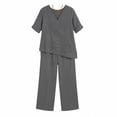 thumbnail image 6 of Xdegoge Two Piece Linen Sets for Women 3/4 Sleeve V Neck Matching Set with Pockets Shirts and Wide Leg Lounge Pants Beach Vacation Breathable Outfits, 6 of 7