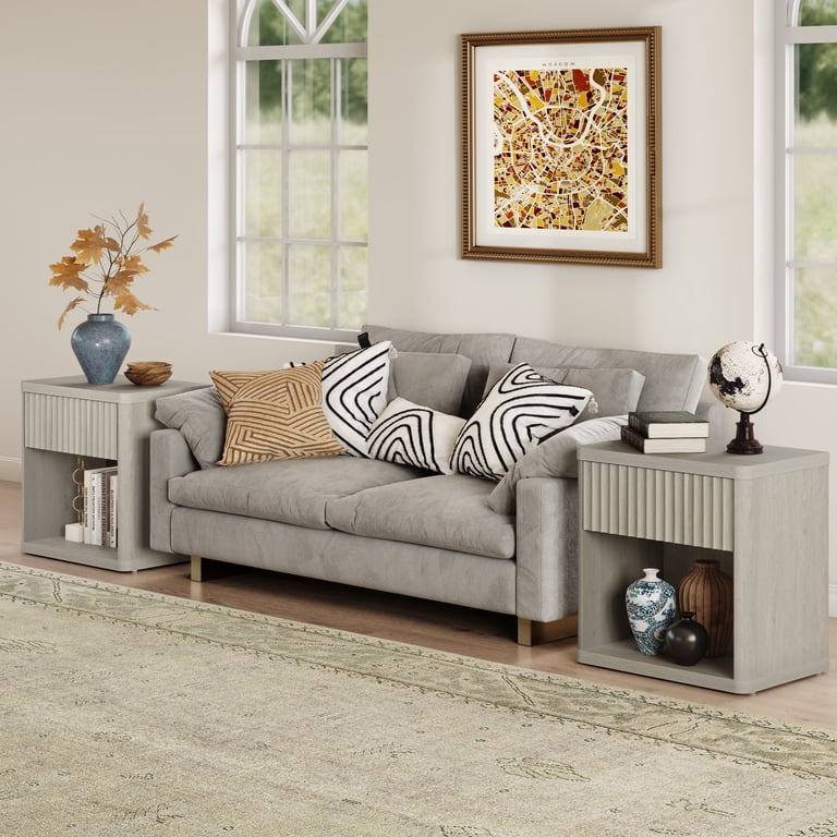SICOTAS Fluted Nightstands, Set of 2, Light Grey photo 8