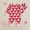 thumbnail image 5 of Valentines Outfit Baby Girl Long Sleeve Heart Print Zipper Romper Jumpsuit with Headband Set Cute Baby Girl Clothes Baby Girl 12-18 Months Clothes, 5 of 9
