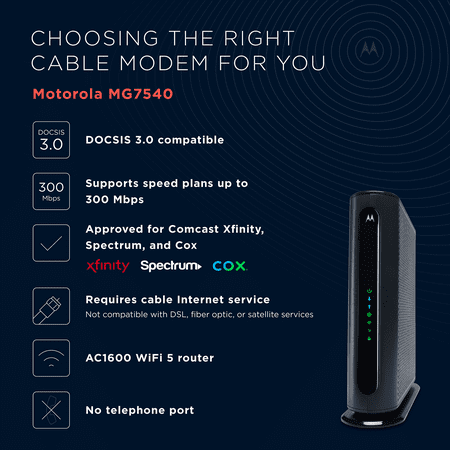 Motorola - AC Dual-Band Wi-Fi Router with 16 x 4 Modem - Black