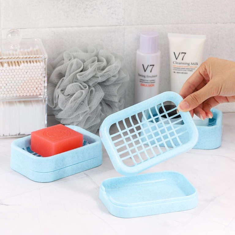 3Pack Soap Dish for Shower, Soap Dishes Soap Savers for Bar Soap, Soap Bar Holder Shower with Drip Tray, Plastic Soap Holders with Drain for Kitchen