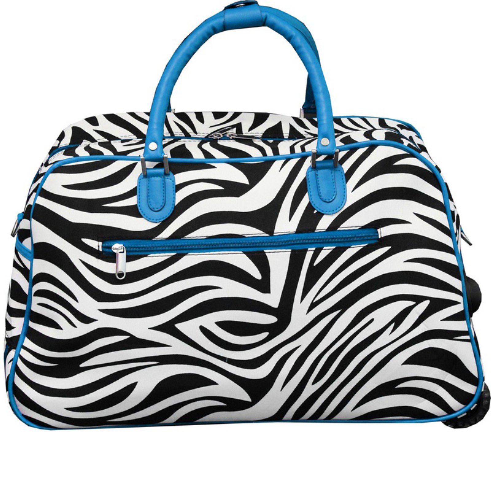 World Traveler 21-Inch Carry-On Rolling Duffel Bag - Blue Trim Zebra