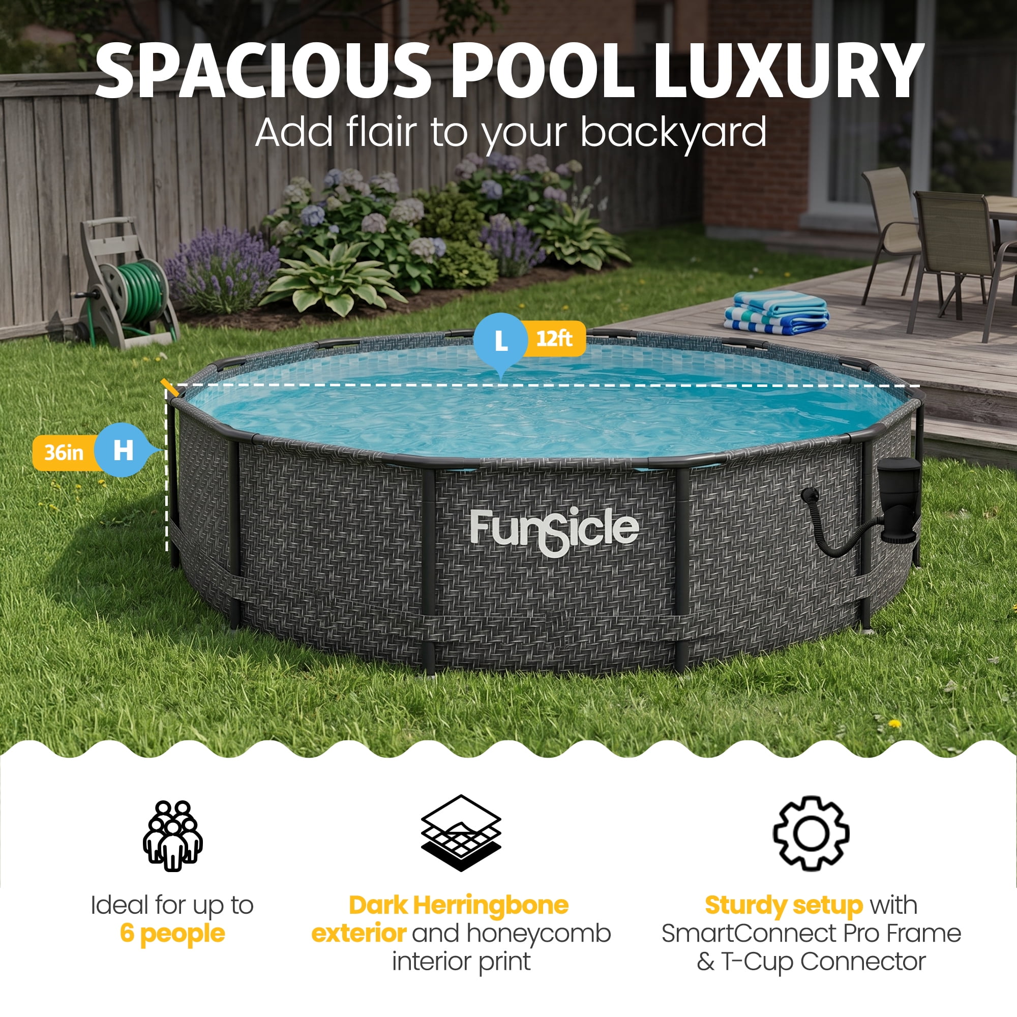 Funsicle 12' x 36" Oasis Designer Above Ground Pool Set with Pump, Round Frame