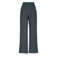 thumbnail image 5 of Linen Pants Women Petite Straight Leg Pants Summer Beach High Waisted Pant Vacation Wide Leg Trousers with Pockets Dark Gray XL, 5 of 8