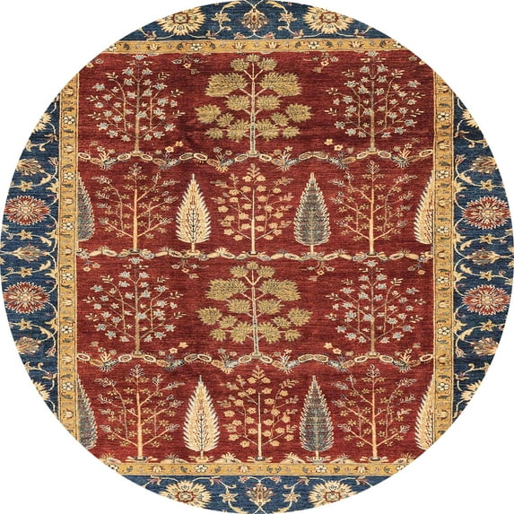 Ahgly Company Indoor Round Abstract Red Oriental Area Rugs, 3' Round