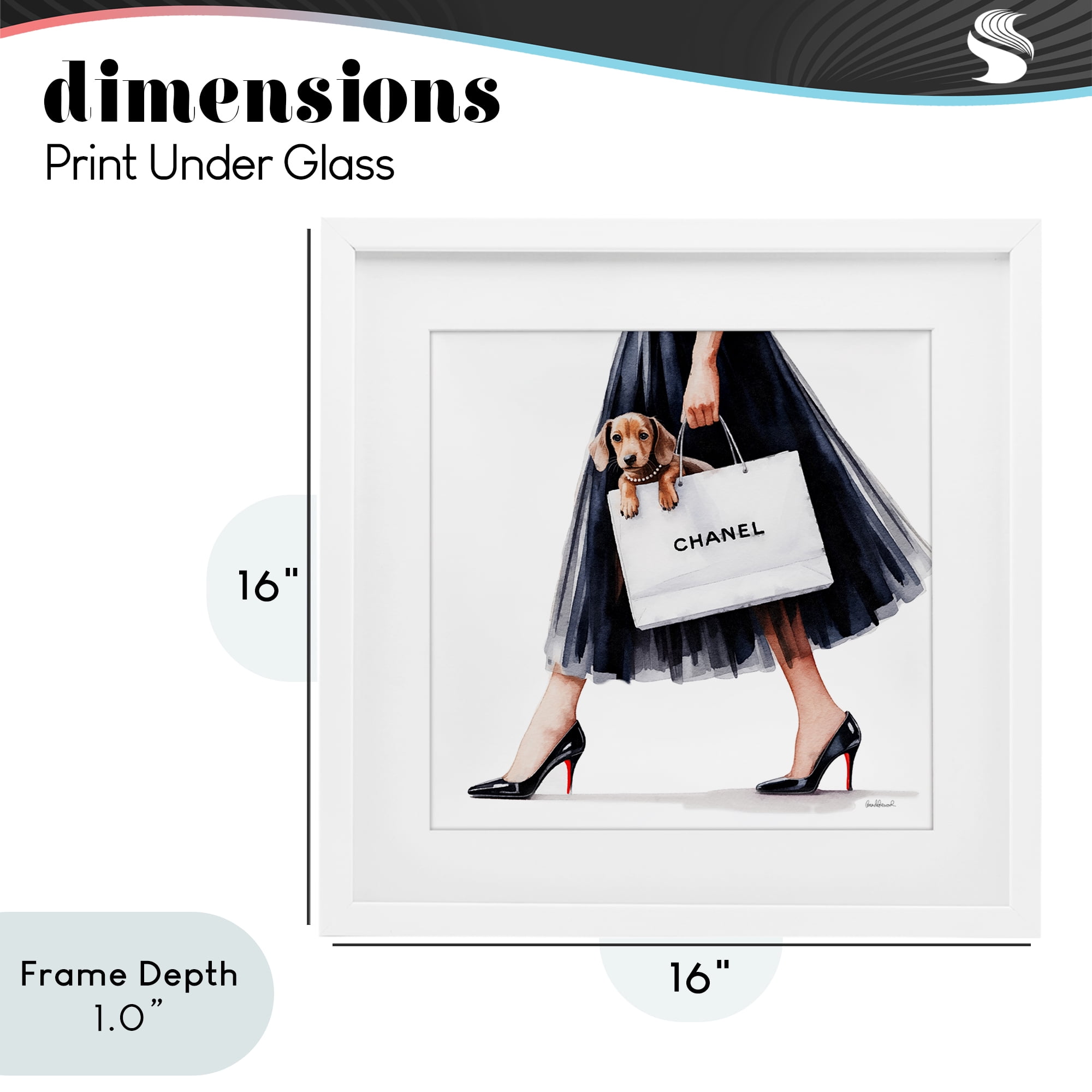 Stupell Industries Elegant Dog & Shopping Bag White Framed Print Under Glass, design by Amanda Greenwood