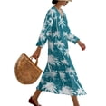 thumbnail image 3 of DISNIMO Palm Tree Printed Women's Linen Style Maxi Dresses Casual Loose Dress 3/4 Sleeve Midi Dresses Lightweight V Neck Dresses for Women, S, 3 of 6