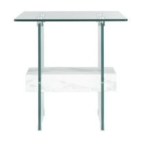 SAFAVIEH Kayley Modern 2-Tier Glass Accent Table, Faux White Marble