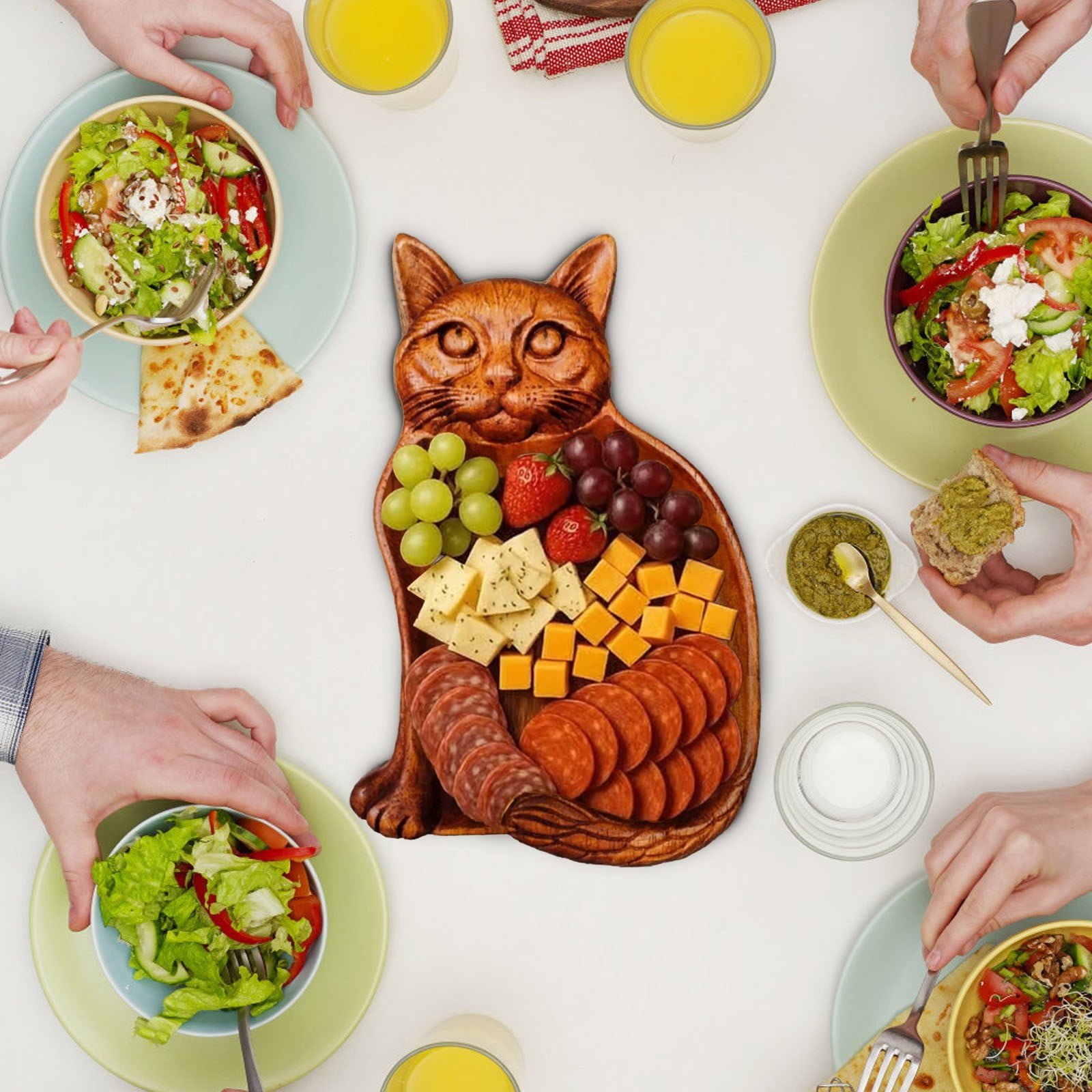 Cat Charcuterie Platter - Novelty Serving Tray Board for Cheese Meats Fruit - Animal Themed Fruit Bread Board - Food Platter Home Decorative Ornament (Cat)