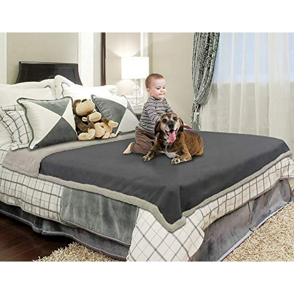 Catalonia Waterproof Blanket,Pee Proof Couch Sofa Bed Protector Cover for Baby,Super Cozy Plush Fleece Warm Sherpa Lining Throws and Blankets for Boating Camping, Extra Large 80x90 Gray