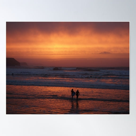 Bodyboarders At Sunset, Rossnowlagh, Co. Donegal Poster Wall Art, Modern Wall Decor For Living Room Bedroom, 8x12 UNFRAMED