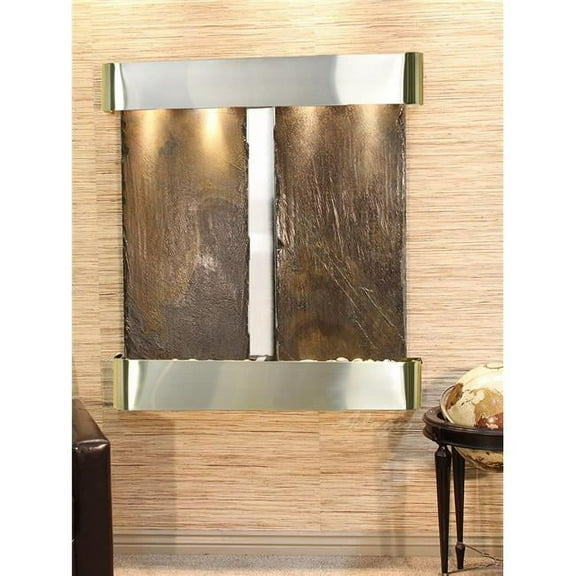 Adagio AFR2004 Aspen Falls Round Wall Fountain - Stainless Steel-Multi-Color Natural Slate