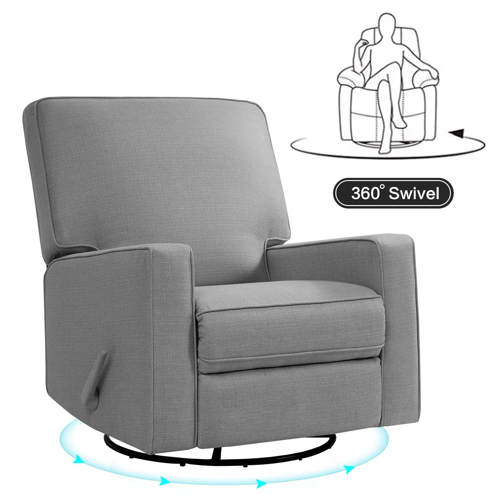 Fairyland Multi-Functional Swivel Glider Recliner Chair, 360° Rocking Recliner for Small Spaces, Nursery & Home Theater,Grey