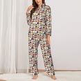 thumbnail image 2 of KLL Transport Print Women's Long Sleeve Pajamas with Pants Sleepwear Loungewear 2 Set-X-Large, 2 of 7