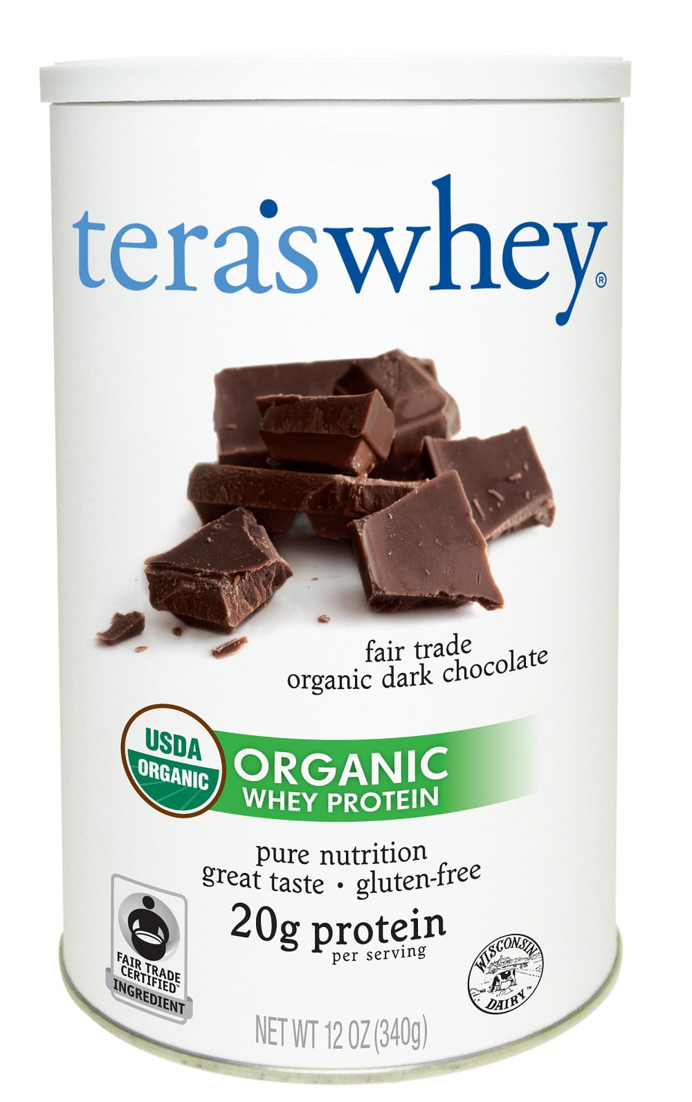 Tera's Whey Organic Whey Protein Powder, Dark Chocolate, 20g Protein, 0