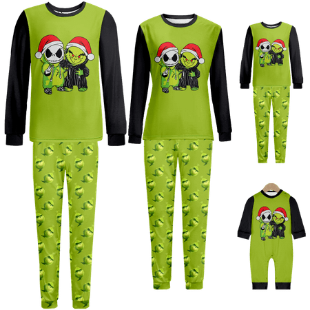 

Family Matching Christmas Pajamas Sleepwear Set Merry Christmas Claus Cartoon Green Printed Baby-Kids-Adult-Pet Size 2-Piece Top and Pants Bodysuits Unisex Pajamas Sets