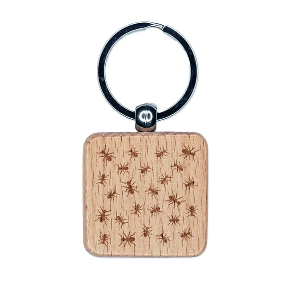 Picnic Ants Square Keychain Charm Tag - Engraved Wood